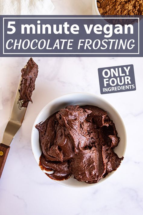 Our favorite vegan chocolate frosting uses simple wholesome ingredients. It is sweetened with maple syrup instead of powdered sugar. This frosting is rich and fudgy. It is a dark-chocolate-lover's dream. Spread it onto cakes, cookies, brownies, and more. #veganfrosting #dairyfreefrosting #chocolatefrosting #easyfrosting #chocoalterecipe #desssertrecipe #coconutoil #maplesyrup } robustrecipes.com Vegan Chocolate Icing, Vegan Frosting Recipe, Dairy Free Chocolate Frosting, Vegan Chocolate Frosting, Healthy Frosting, Vegan Chocolate Brownies, Dairy Free Frosting, Vegan Frosting, Easy Frosting