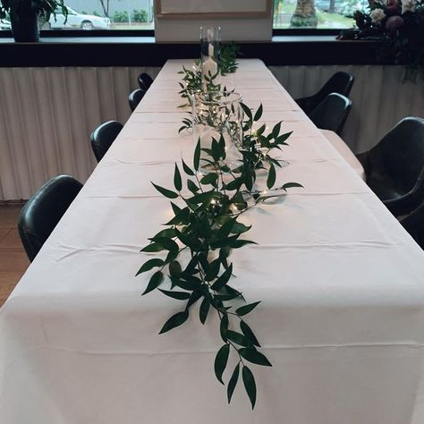 Wedding Head Table Floral Runner, Italian Ruscus Table Runner, Ruscus Greenery Wedding, Italian Ruscus Wedding, Italian Ruscus Garland, Minimal Table Setting, Long Table Centerpieces, Dark Table, Olive Wedding