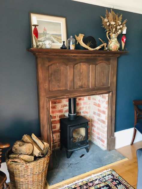 1930s Fireplace, Arts And Crafts Fireplace, 1930s House Renovation, Log Burner Living Room, Fireplace Fronts, Wooden Fireplace, 1930s House, Edwardian House, Log Burner