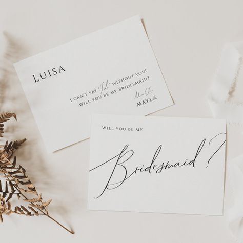 Whimsical Minimal Script Bridesmaid Proposal Card | Zazzle Black And White Bridesmaid Proposal, Bridesmaid Proposal Letter, Chic Typography, Wedding Announcement Cards, Bridesmaid Proposal Card, Black And White Wedding Invitations, Handwritten Calligraphy, Formal Wedding Invitations, Bridesmaid Card