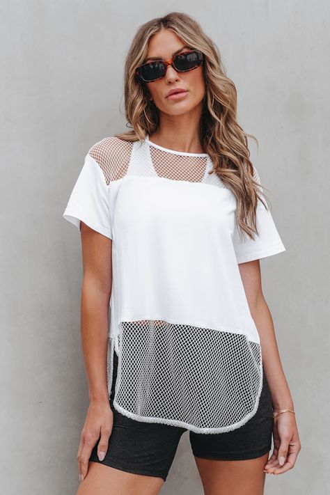 Sheer Mesh Short Sleeve Tee Mesh Short, Swimwear Beach, Mesh Shorts, Beach Look, Beach Dresses, Tee Shop, Long A Line, Beach Outfit, Fashion Inspiration