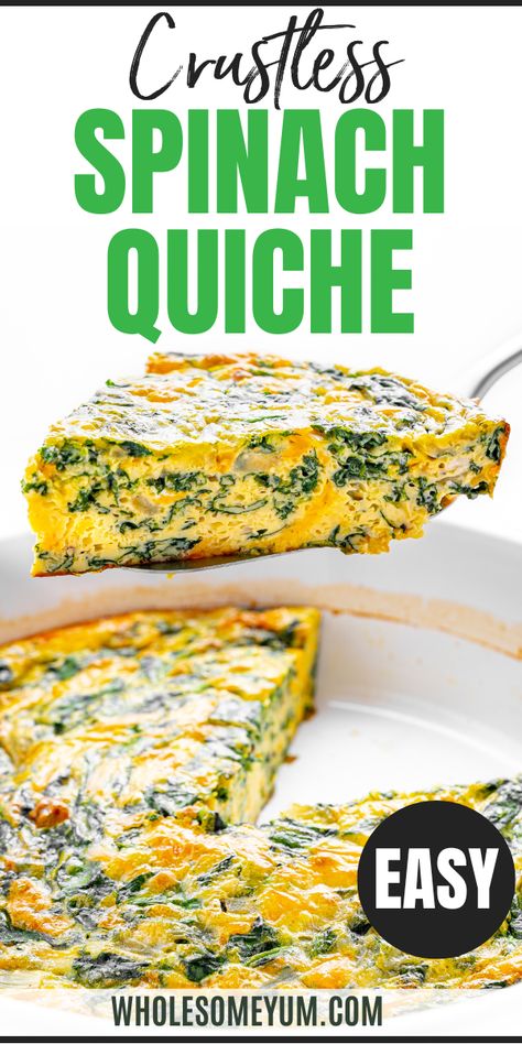 Spinach Quiche Recipe Crustless Spinach Swiss Cheese Quiche, Fresh Spinach Quiche Recipes Easy, Quick Crustless Quiche, Crust Less Spinach Quiche, No Crust Spinach Quiche, Crustless Quiche With Heavy Cream, Spinach Crustless Quiche Recipes, Easy Crustless Spinach Quiche, Keto Breakfast Quiche Crustless