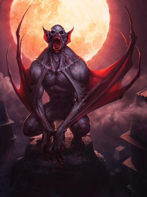 Demon Vampire, Vampire Creature, Vampire Monster Art, Fantasy Vampire Art, Vampire Fantasy Art, Vampire Artwork, Vampire Monster, Vampire God Art, Bat Monster