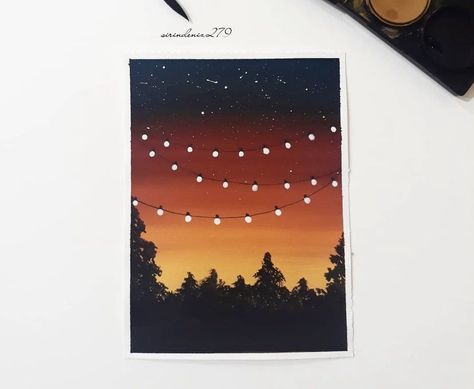 Fairy Lights Painting, Friends Painting, Sunset Canvas Painting, Whimsical Art Journal, Circle Canvas, Sky Art Painting, Canvas Drawing, Painting Canvases, Simple Canvas Paintings