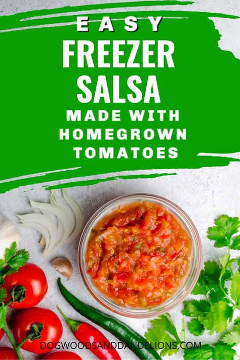 Freezer Salsa Recipe With Fresh Tomatoes, Salsa Recipe For Freezing, Easy Freezer Salsa Recipe, Freezer Salsa Recipe, Freezer Salsa, Freeze Salsa, Authentic Salsa Recipe, Fresh Salsa Recipe Homemade, Canned Salsa Recipes