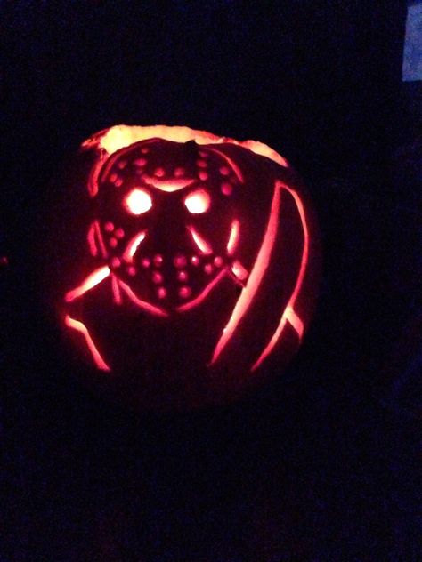 Friday the 13th pumpkin Jason Voorhees Pumpkin Carving, Friday The 13th Pumpkin, Jason Pumpkin Carving, Jason Voorhees Pumpkin, Pumpkin Pumpkin Carving, Pumpkin Carving Halloween, Pumpkin Idea, Pumpkin Carving Stencils, Halloween Arts