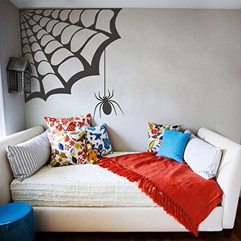 Spiderweb Room Decor, Spider Web Wall Decor, Corner Spider Web, Room Recor, Graphic Mural, Luxury Dorm Room, Man Bedroom, Witches Castle, Mural Home