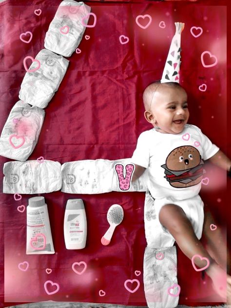 Number with Diapers 1 Month Baby Photoshoot Ideas At Home, 4th Month Baby, 3 Minth Baby Photoshoot, 8 Month Baby Photoshoot December, 3 Month Baby Krishna Photoshoot, Shravan Month Baby Photoshoot, 4 Month Baby, Baby Shoot, 4 Months