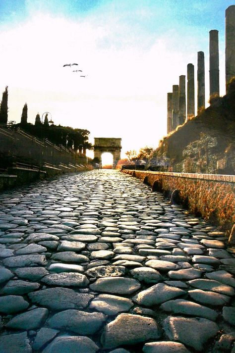 Appia Antica - Oldest road in Rome, Italy. Rome Ancient, Via Appia, Old Rome, Old Rome Aesthetic, Ancient Rome History, Roman Structures Ancient Rome, Street Background, Rome History, Roman Insulae Ancient Rome