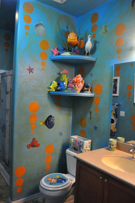 Kids Bathroom #KidsBathroomIdeas, You wanna try this idea? Finding Nemo Bathroom Decor, Finding Nemo Bathroom, Nemo Bathroom, Kids Bathroom Themes, Under The Sea Bathroom, Finding Nemo Baby, Disney Themed Rooms, Kids Bathroom Sets, Kids Bathroom Design