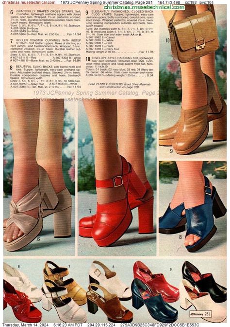 1973 JCPenney Spring Summer Catalog, Page 281 - Catalogs & Wishbooks 1970 Shoes Women, 1970s Advertisements, 70s Women Fashion, 60s And 70s Fashion, Seventies Fashion, 20th Century Fashion, 1970s Fashion, 70s Retro, Summer Of Love