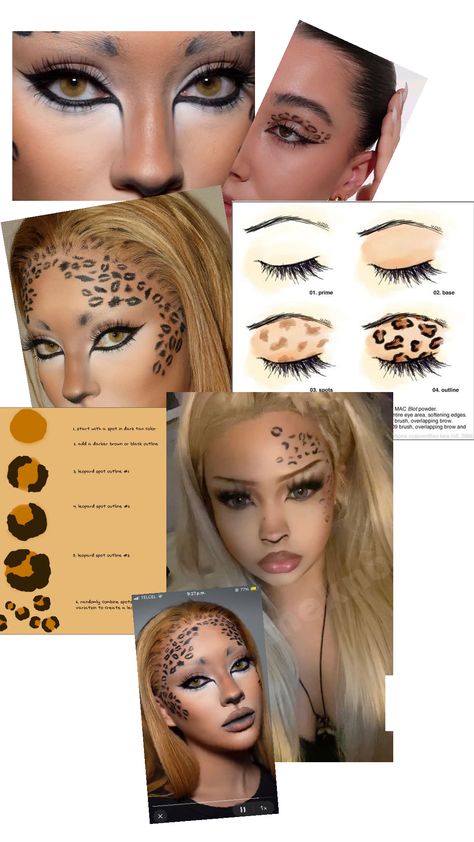 Cheetah Makeup Halloween, Leopard Makeup Halloween, Cheetah Print Makeup, Cheetah Halloween, Pretty Costumes, Cheetah Makeup, Leopard Makeup, Funky Makeup, Eyes Aesthetic