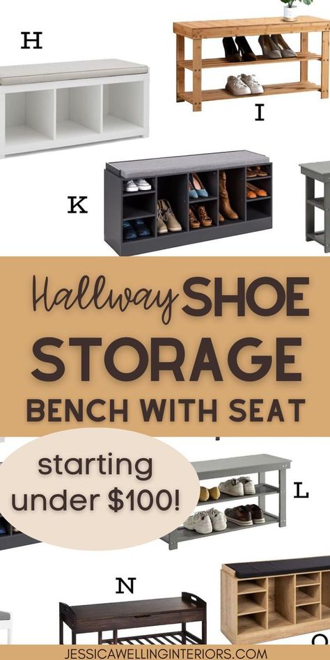 Shoe storage bench with seat. Upgrade your entryway and contain the clutter on a budget with one of these modern and inexpensive shoe storage benches. Storage Shoe Bench, Modern Shoe Bench Entryway, Shoe Storage Benches, Shoe Storage Bench Diy, Best Shoe Storage, Outdoor Shoe Storage, Hallway Shoe Storage Bench, Entryway Bench With Shoe Storage, Small Entryway Bench