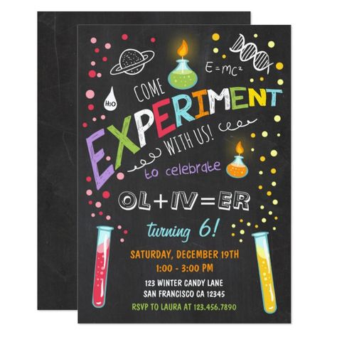 Science Experiment Birthday Invitation Boy Birthday#Invitation#Boy#Shop Experiment Birthday Party, Science Invitations, Science Party Invitations, Science Themed Party, Science Birthday Party Ideas, Scientist Birthday Party, Mad Scientist Birthday, Scientist Birthday, Mad Scientist Party