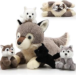 Shappy 5 Pcs Wolf Family Stuffed Animals Set 16 Inch Mommy Wolf Plush Toys with 4 Small Babies in Her Zippered Tummy Wolf Plushies for Valentines Day Birthday Return Gifts for Toddler Boys Girls Wolf Plushie, Gifts For Toddler Boys, Female Wolf, Wolf Stuffed Animal, Baby Wolves, Wolf Plush, Wolf Family, Birthday Return Gifts, Toddler Boy Gifts