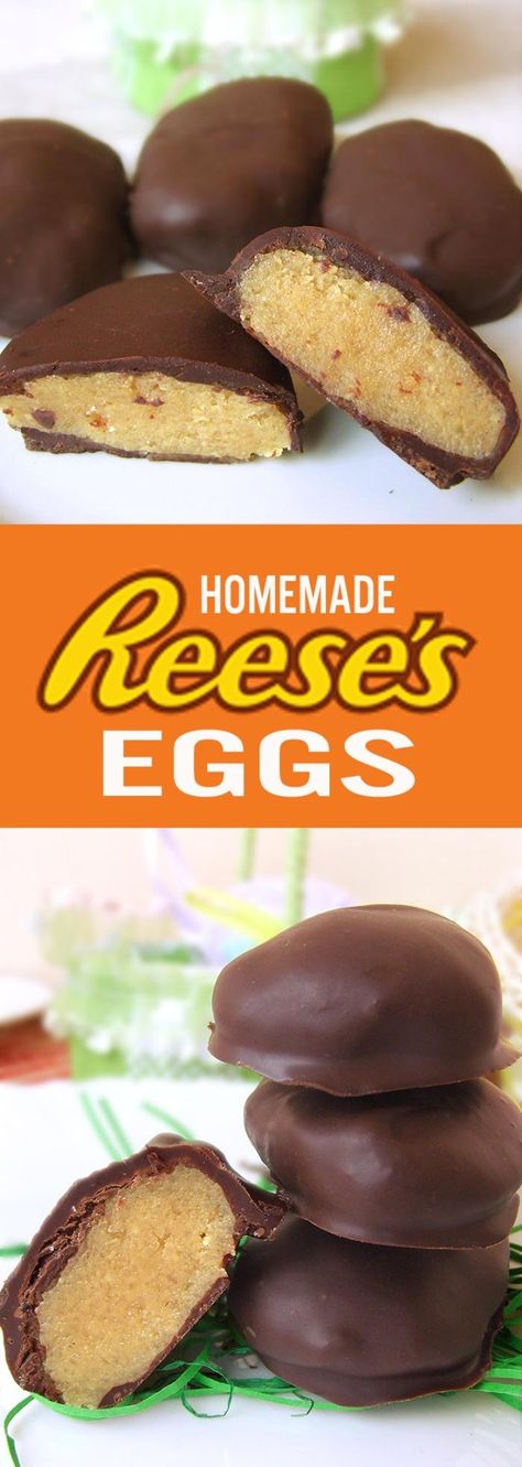 5-ingredient Peanut Butter stuffed Reese's eggs Copycat recipe Reese Eggs, Dessert Oreo, Peanut Butter Eggs, Eating Healthier, Oreo Dessert, Low Carbs, Reeses Peanut Butter, Peanut Butter Recipes, Homemade Candies