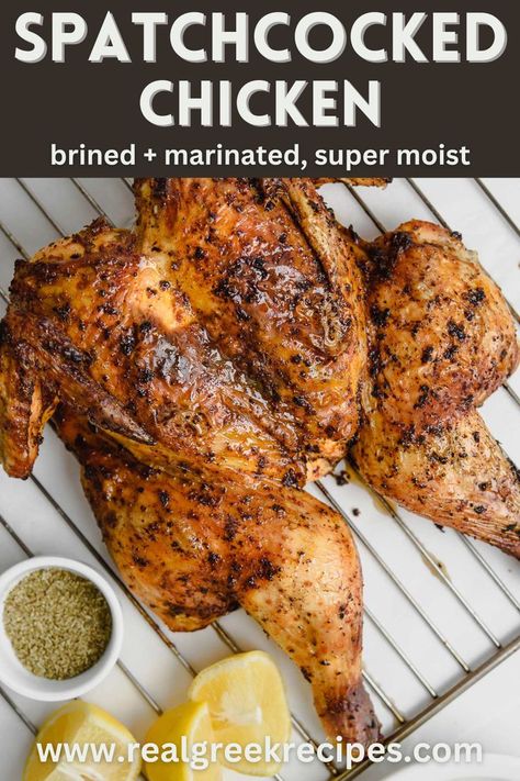 This Spatchcock Chicken has it all. It's brined, marinated, and then roasted for the absolute best-tasting chicken ever! #oven-roasted #grilled Butterfly Chicken Recipes, Spatchcock Chicken Grilled, Oven Grilled Chicken, Best Roast Chicken Recipe, Spatchcocked Chicken, Butterflied Chicken, Brine Chicken, Spatchcock Chicken, Brine Recipe