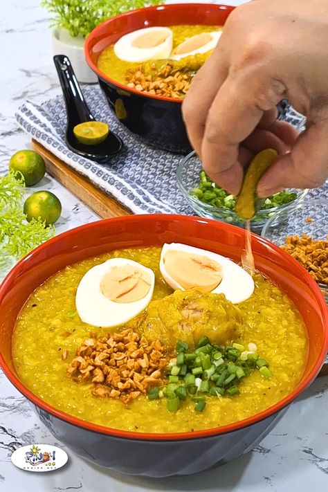 Arroz Caldo Recipe, Chicken Arroz Caldo, Filipino Soup Recipes, Filipino Soup, Caldo Recipe, Panlasang Pinoy Recipe, Pinoy Recipe, Hard Boiled Egg Recipes, Garlic Fries