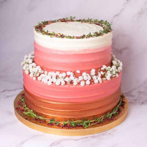 Such an elegant cake! Our Rose Gold Ombre with Thyme and Baby’s Breath can be preordered online at www.edithpatisserie.com - link in bio! Cake Story, Order Cakes Online, Rose Gold Ombre, Striped Cake, Online Cake Delivery, Two Tier Cake, New Year's Cake, Order Cake, Ombre Cake