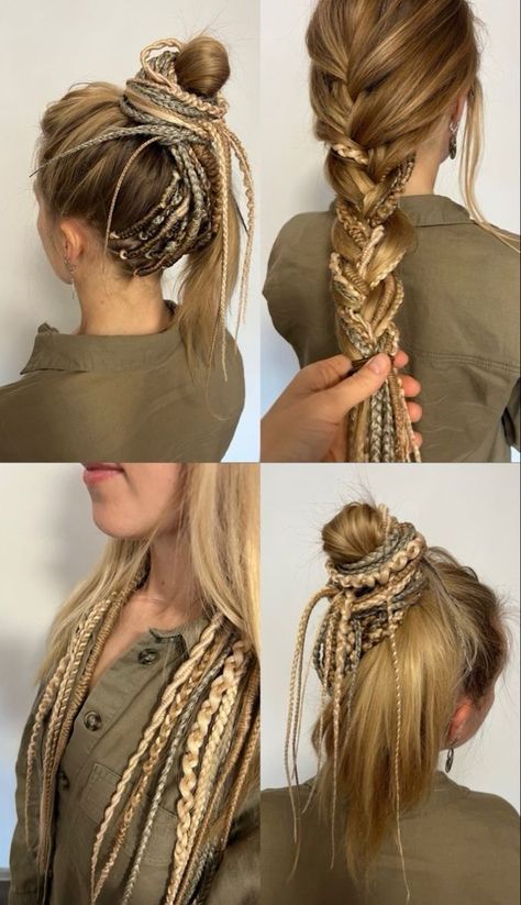 Dreadlock Short Hair, Dread Extension Hairstyles, Long Viking Hairstyles Women, Simple Dreadlocks Styles, Partial Dreads Hairstyles, Braid In Dreads Extensions, Peekaboo Dreads, Dreads Underneath Hair, Half Head Dreads