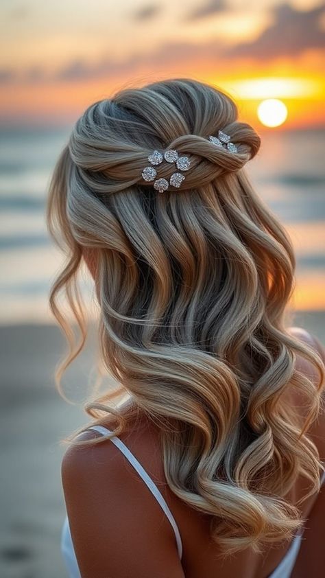 Beachy Waves for Special Occasions - Styling Ideas Beach Wedding Hair Down, Hairstyles For Shorter Hair, Beach Hairstyles For Medium Hair, Beach Wedding Hairstyles, Easy Braid Styles, Using A Curling Wand, Messy Waves, Curl Defining Cream, Sea Salt Spray