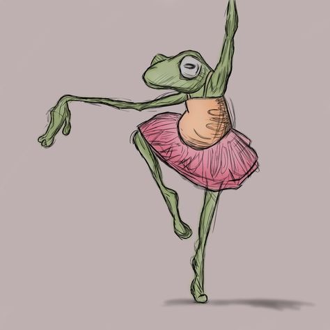 Çizim fikirleri,hallet frog,art,Cartoon art Ballet Frog, Ballet, Green, Pink