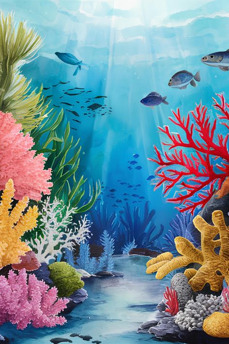 A masterpiece painting How To Paint Under The Sea, Underwater Collage Art, Under The Sea Mural Painting, Under Ocean Painting, Underwater Art Painting, Under The Sea Artwork, Underwater Watercolor, Painting Underwater, Sea Murals