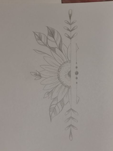 Half sunflower Arrow And Sunflower Tattoos For Women, Sunflower Half Tattoo, Sunflower Tattoo Template, Half Sunflower Tattoo Design, Sunflower Sunset Tattoo, Forearm Tattoo Women Fine Lines, Flower And Text Tattoo, Sunflower And Wheat Tattoo, Sunflower Leo Tattoo