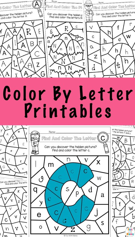 Color By Letter Hidden Letters Free Printable, Letter Find Worksheets Free Printables, Letter Crafts For Kindergarten, Color By Letter Preschool, Color By Letter Free Printables, Color By Alphabet, Vpk Activities, Color By Letter, Hidden Letters