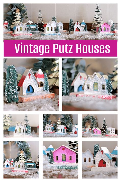 Paper Village Houses, Dawn Newell Putz House Pattern, Cricut Putz House, Vintage Putz House Display, Putz Village Display, Putz House Diy, Putz Houses How To Make, Putz Houses Vintage, Putz House Patterns Free Printable