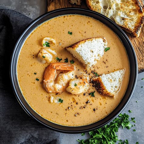 Crab And Shrimp Seafood Bisque, Shrimp Bisque, Crab And Shrimp, Seafood Bisque, Crab Stuffed Shrimp, Shrimp Soup, Seafood Soup, Creamy Soup, Aromatic Herbs