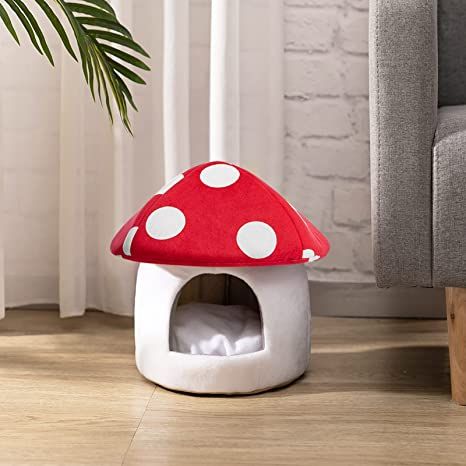 So cute, mushroom cottagecore cat or dog bed Cottage Core Room Decor, Kangaroo Jack, Cottagecore Cat, Small Pet Bed, Pig House, Cat House Diy, Puppy House, Red Mushroom, Cat Shedding