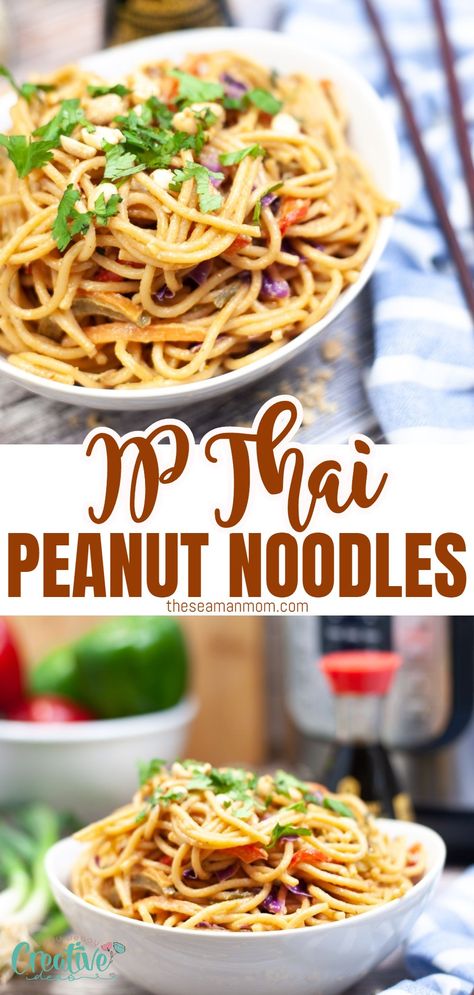 INSTANT POT THAI PEANUT NOODLES Peanut Noodles Recipe, Instant Pot Thai, Pressure Cooker Desserts, Thai Peanut Noodles, Peanut Noodles, Thai Peanut, Carbonara Recipe, Friends Food, Noodles Recipe