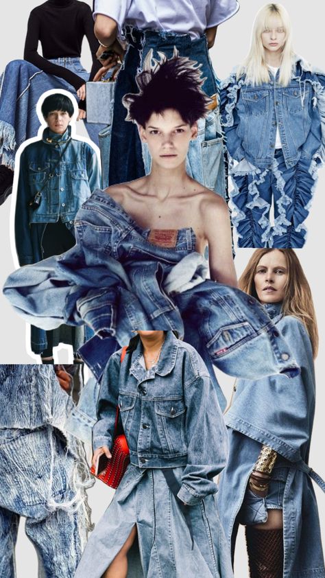 Upcycling Fashion Moodboard, Cowboy Street Style, Denim Mood Board, Fashion Illustration Denim, Denim Fashion Illustration, Denim Moodboard, Denim Collage, Cowboy Coat, Fashion Design Inspiration Board