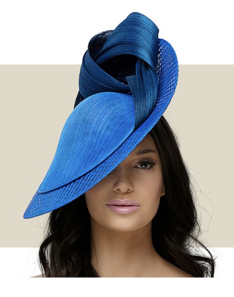 Evening Royal Blue Hat With Curved Brim, Doek Styles, Elegant Blue Brimmed Hat, Elegant Blue Sinamay Fascinator, Elegant Blue Sinamay Hat, Luxury Blue Fascinator With Curved Brim, Royal Blue Fascinator, Fascinator Hats Outfit, Stylish Womens Hats