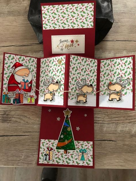 Santa Cards Handmade, Pop Up Christmas Cards, Christmas Card Tutorials, Twist Pop, 3d Christmas Cards, Tarjetas Pop Up, Fancy Fold Card Tutorials, Christmas Card Crafts, 3d Cards