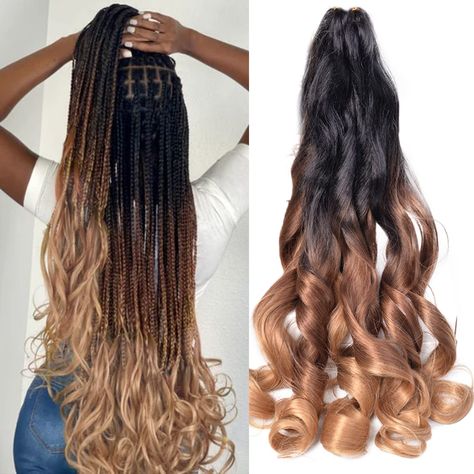 PRICES MAY VARY. 【Material the best quality synthetic fiber】French curly braiding hair made of premium quality synthetic fiber,this unique extensions is more natural looking and super soft as human hair, very fresh and comfortable to wear. 【Important tips to Protect hair from tangle】Our Bouncy Braiding Hair made of Synthetic fiber,Before separate or braiding hair,We suggest that you can spray a little water with the spray bottle（provided by us in the pack ）to keep your hair moist,This can effect Wavy Braiding Hair, Wavy Hair With Braid, Curly Braiding Hair, Hair French, Curly Hair Accessories, Ombre Braid, Braiding Hair Extensions, Curly Hair Braids, French Curl