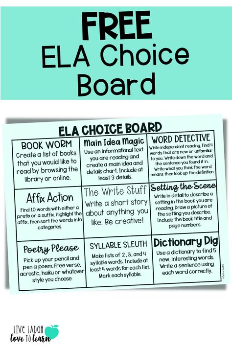 Student buy-in and engagement is the KEY to getting your students to practice what they need to practice. Giving students a CHOICE in what they practice is the key to success! Read about how I use Choice Boards in my classroom and get a FREE copy of my ELA Choice Board. Choice Boards High School English, Choice Boards 5th Grade, Ela Choice Boards Elementary, Ela Choice Boards Middle School, Choice Boards Middle School, Vocabulary Choice Board, Student Choice Boards, Small Group Organization, Team Building Icebreakers