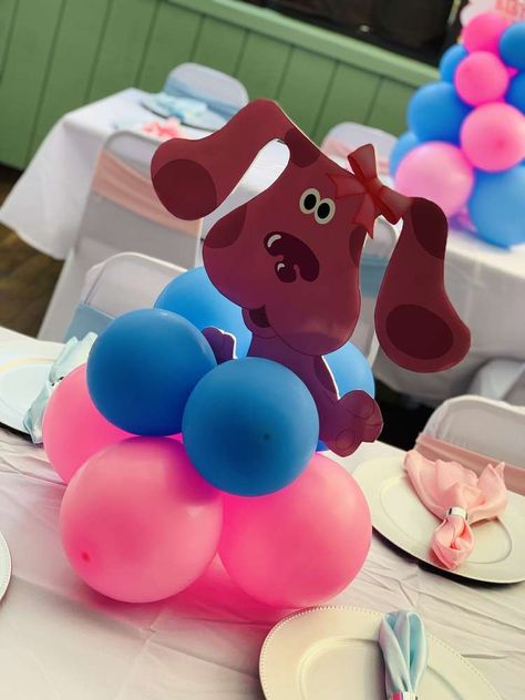 Blues Clues Gender Reveal Party Ideas | Photo 1 of 6 | Catch My Party Blues Clues Table Decorations, Magenta Blues Clues Party, Blue Clues Party Ideas, Blues Clues Birthday Party Diy, Blues Clues Party Decorations, Blue Clues Gender Reveal, Blues Clues Birthday Party Ideas, Blues Clues Baby Shower Ideas, Blues Clues Gender Reveal Ideas