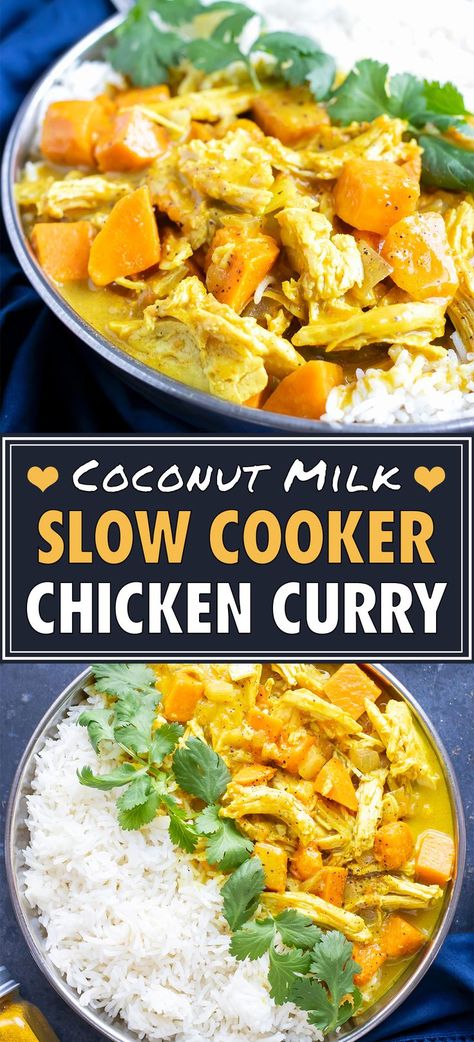 Chicken Curry Crockpot, Chicken Curry With Coconut Milk, Poulet Curry Coco, Easy Crockpot Recipes Healthy, Milk Chicken, Curry With Coconut Milk, Chicken Breast Slow Cooker, Slow Cooker Curry, Slow Cooker Chicken Curry