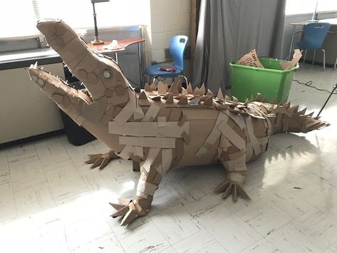 #papermache #humanemounts #animalsculptures Cardboard Crocodile, Cardboard Art Projects, Paris Crafts, Lobby Ideas, Diy Sale, Scenic Art, Cardboard Art, 3d Paper Crafts, Cardboard Paper