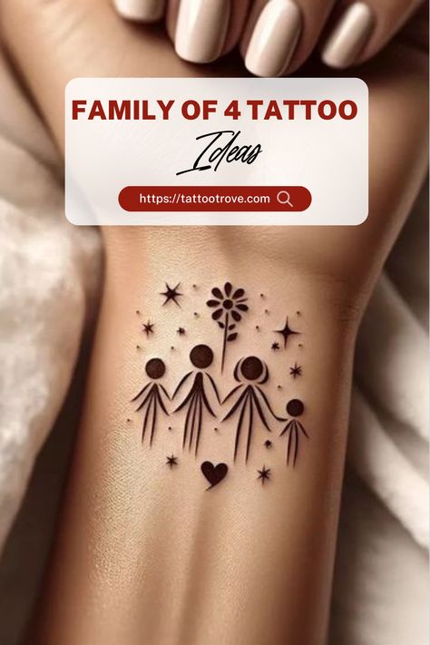 Family Of 4 Tattoo Ideas Tattoos For Men Family, Family Of Four Tattoo Ideas, Family Tattoo Designs Meaningful, Kids Name Tattoos For Men, Family Of 4 Tattoo, Family Of 4 Tattoo Ideas, Family Tattoo Ideas Matching, Husband And Wife Tattoos Unique, Meaningful Family Tattoos