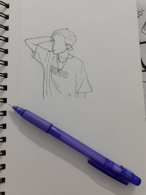 Jhope Sketch Easy, Jhope Drawing Easy, Jhope Sketch, Dynamite Jhope, Jhope Drawing, Bangtan Drawings, Pencil Sketches Of Faces, Bts Painting, Art Of Expression