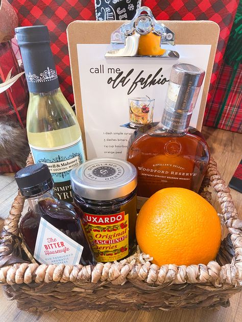 Friday Favorites: Cocktail Kits - Julie Wendell Old Fashion Gift Basket, Christmas Cocktail Kit Gift, Old Fashioned Gift Basket, Cocktail Gift Basket Ideas, Whiskey Basket Ideas, Cocktail Basket Ideas, Old Fashioned Cocktail Gift Basket, Liquor Raffle Basket Ideas, Whiskey Gift Basket Ideas