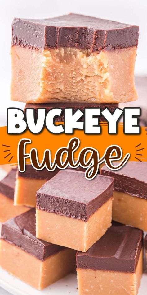 Buckeye Fudge Recipe, Buckeye Fudge, Buckeye Bars Recipe, Themed Lunches, Holiday Fudge, Homemade Fudge Recipes, Chocolate Peanut Butter Fudge, Pinky Girl, Christmas Fudge