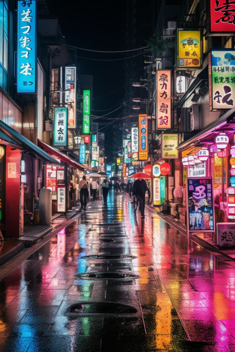 Pavement Illustration, Japan Nightlife, Rainy Tokyo, Tokyo Alley, Japan Urban, Nightlife Photography, Tokyo Aesthetic, Aesthetic Image, Rainy Street