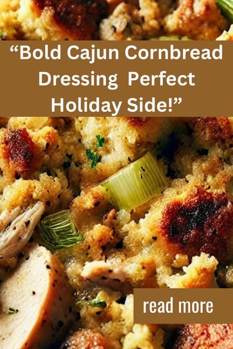 “Holiday Cajun Cornbread Dressing with a Kick!” Cajun Cornbread Dressing, Cajun Cornbread, Chicken Andouille Sausage, Classic Cornbread, Thanksgiving Recipe Ideas, Southern Comfort Recipes, Comfort Recipes, Holiday Sides, Southern Comfort Food