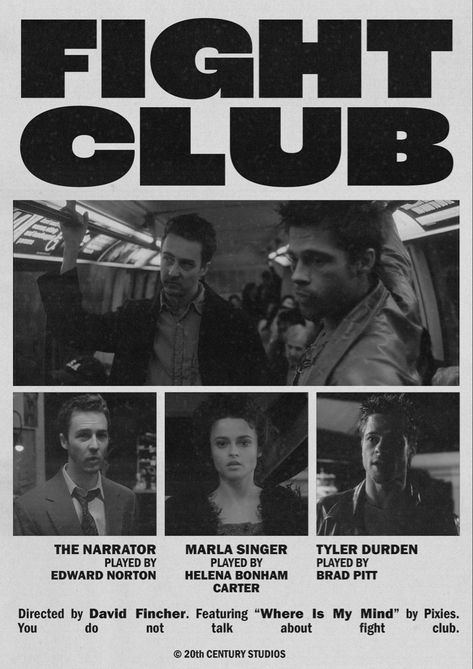 Film Posters Black And White, Movie Club Poster, Aesthetic Wall Prints Black And White, Slow Dive Poster, Tyler Durden Poster, Film Club Poster, Y2k Movie Poster, Black Posters Aesthetic, Aesthetic Black And White Posters