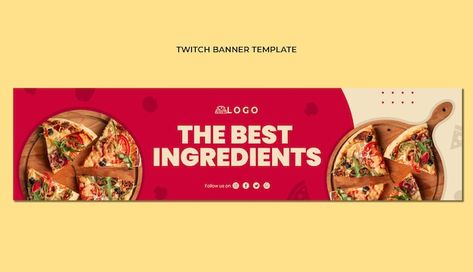 Free vector flat pizza twitch banner | Free Vector #Freepik #freevector #snack #pizza #twitch #gastronomy Pizza Banner, Flat Pizza, Design Produk, Mesh Banner, Twitch Banner, Pizza Guy, Youtube Banners, Pizza Oven, Web Banner