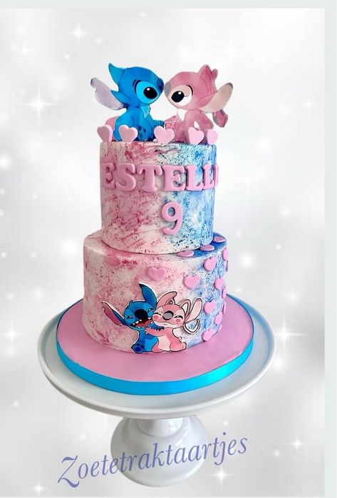 Stitch & Angel Angel Stitch Cake, Angel And Stitch Cake, Stitch And Angel Birthday Cake, Stitch And Angel Cake, Stitch Bday, Stitch Drawings, Stitch Cake, Lilo And Stitch Drawings, Stitch Drawing